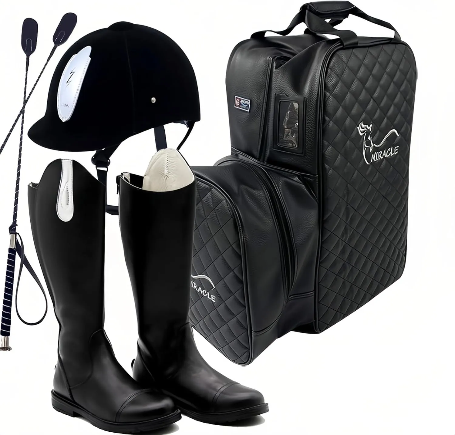 Adults Men Women Large Capacity Horse Riding Bag, Waterproof Riding Helmet Holder,English Equestrian Storage Bag Carry All (Only Bag) (Black)