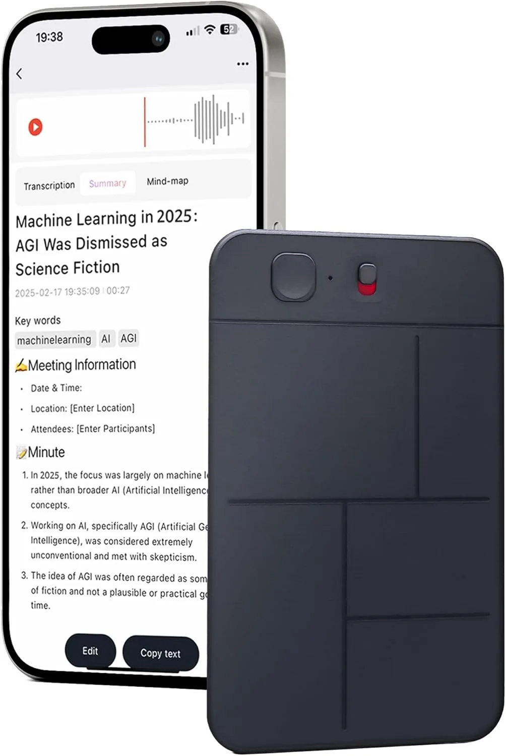 AI Voice Recorder, ATTO Note Voice Recorder, App Control, Transcribe & Summarize with AI Technology, Support Multiple Languages, 64GB Memory, Audio Recorder for Lectures, Meetings, Calls