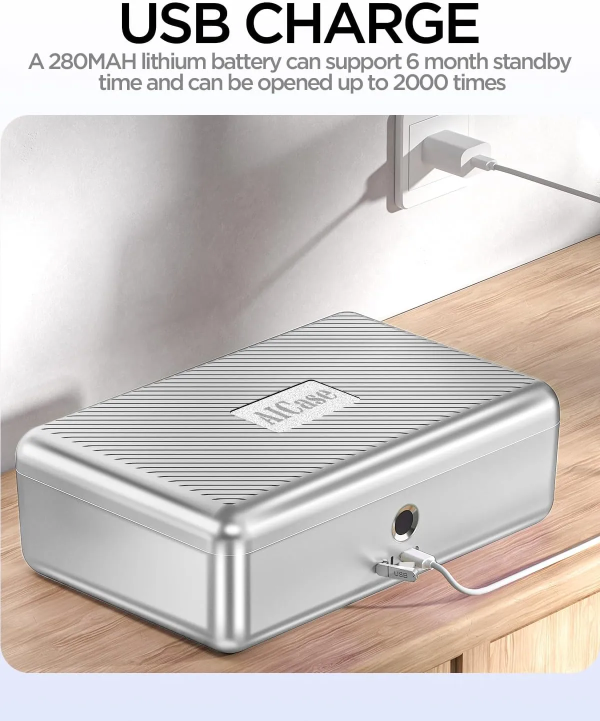 AICase Biometric Fingerprint Storage Box Portable Money Jewelry Combination Lock for Car Home Office Travel