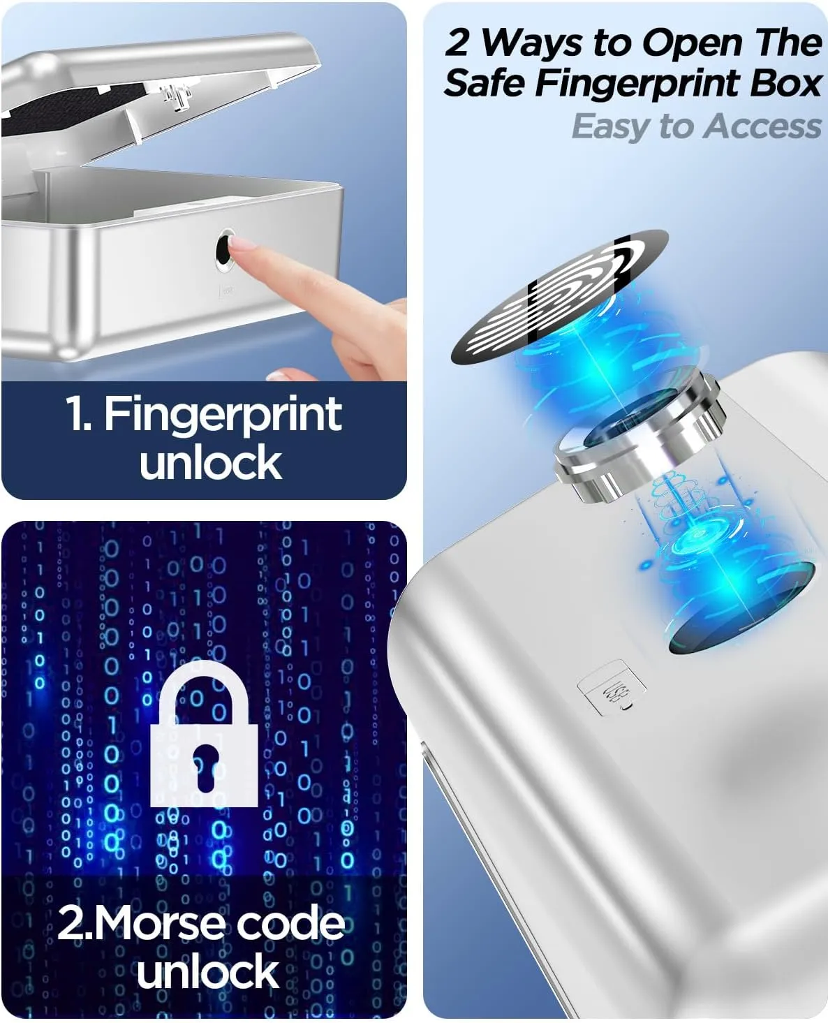 AICase Biometric Fingerprint Storage Box Portable Money Jewelry Combination Lock for Car Home Office Travel