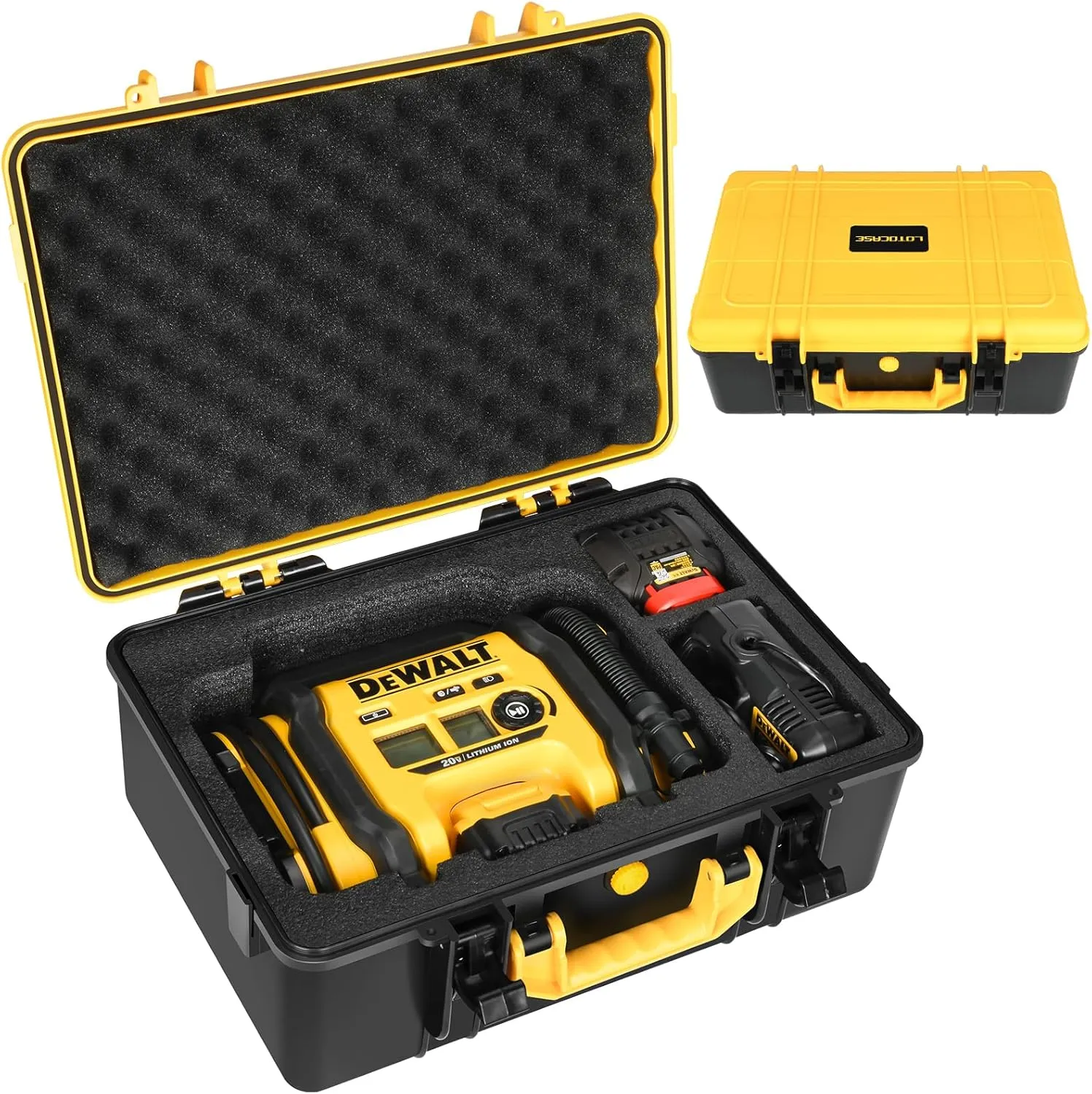 Air Compressor Case for DEWALT 20V MAX Tire Inflator DCC020IB - Waterproof Hard Shell Air Pump Storage Bag Compatible with DEWALT Tire Inflator, Battery Pack 20V 2.0 to 9.0 Ah & Chargers (Case Only)