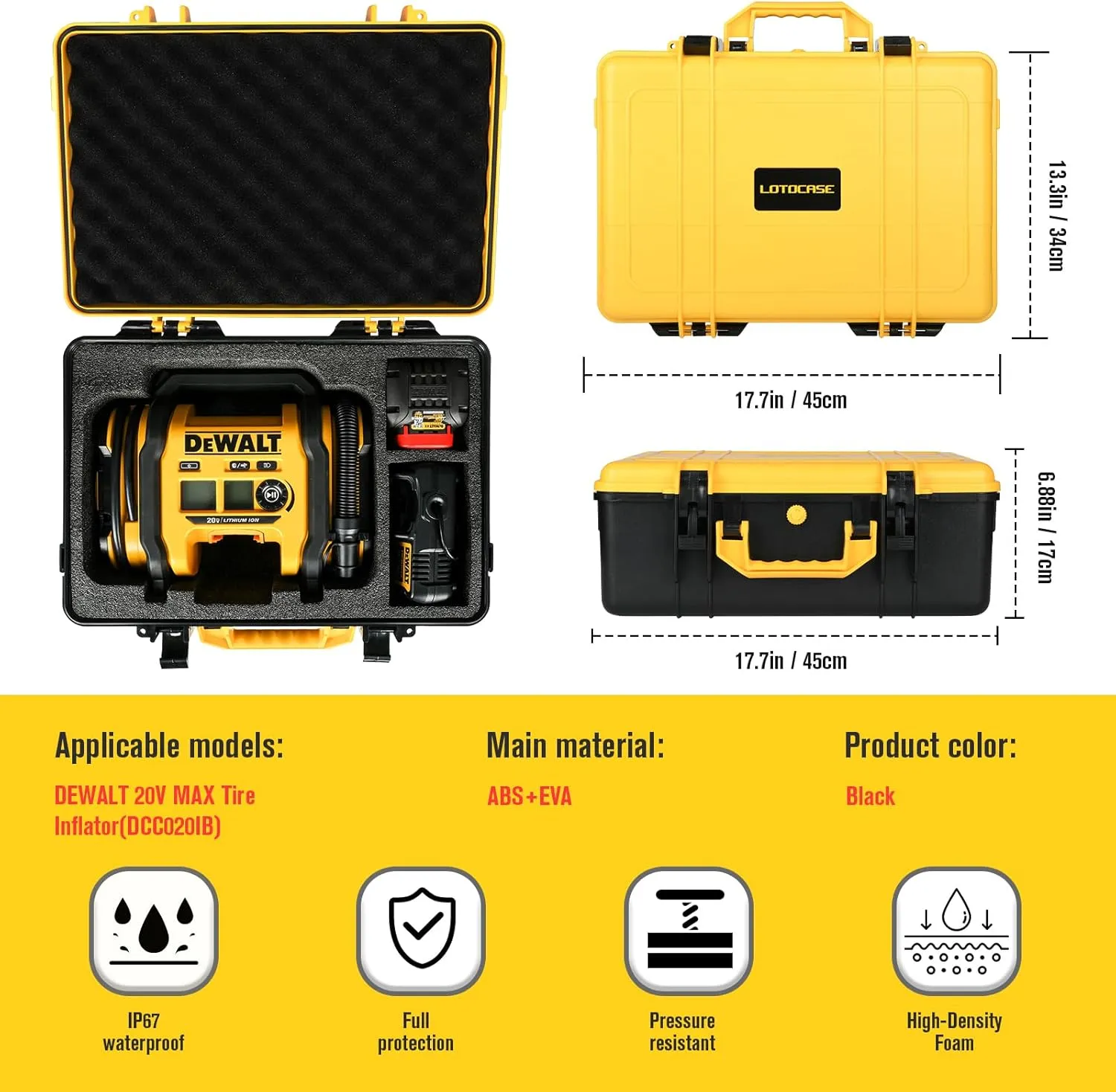 Air Compressor Case for DEWALT 20V MAX Tire Inflator DCC020IB - Waterproof Hard Shell Air Pump Storage Bag Compatible with DEWALT Tire Inflator, Battery Pack 20V 2.0 to 9.0 Ah & Chargers (Case Only)