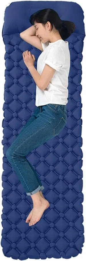 Air Mattress Tent Inflatable Outdoor Camping Moisture-Proof Sleeping Mat W/Bag Camping Portable (Color : Navy Blue)