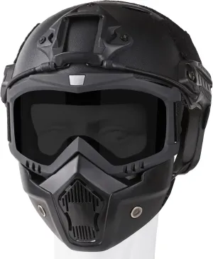 Airsoft Helmet and Mask, Full Face Mask with Detachable Goggles, Paintball Black Helmet with NVG Mount and Side Rail, Military Tactical Gear