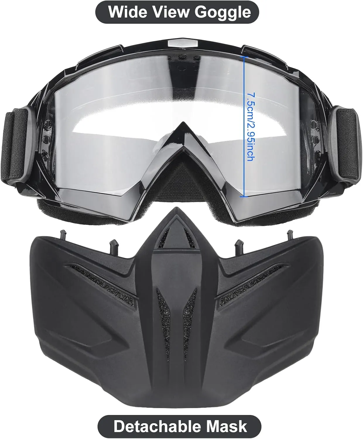 Airsoft Helmet and Mask, Full Face Mask with Detachable Goggles, Paintball Black Helmet with NVG Mount and Side Rail, Military Tactical Gear
