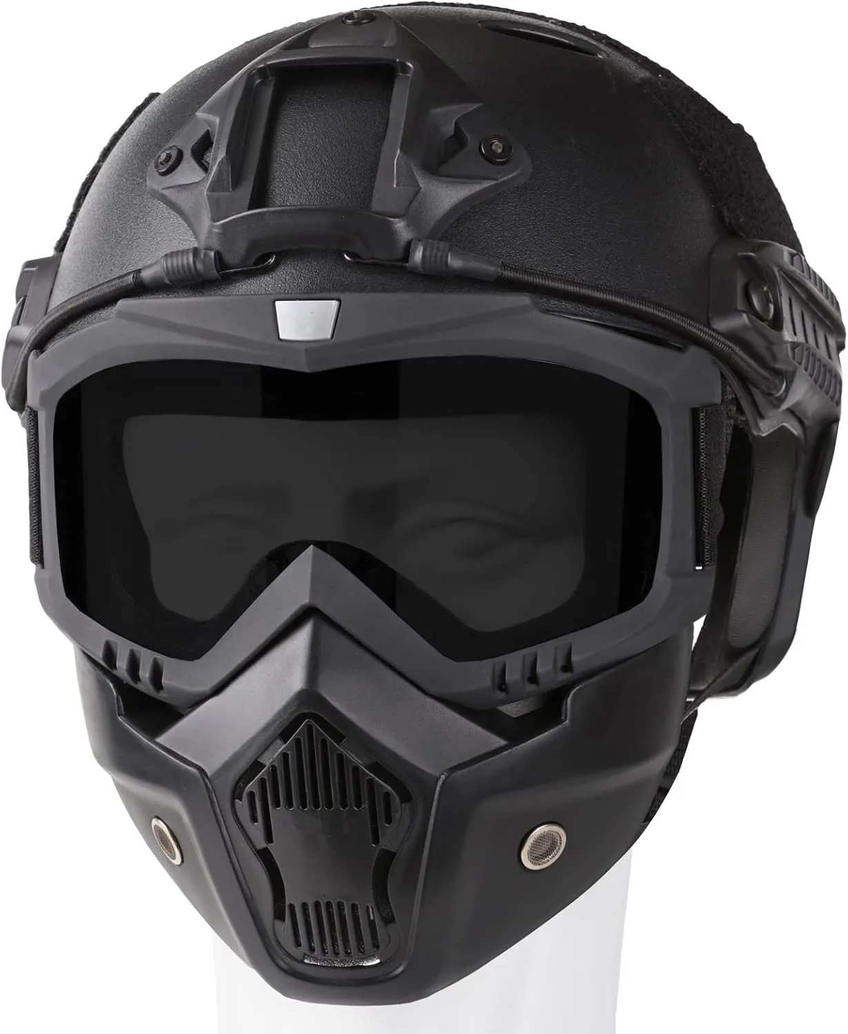 Airsoft Helmet and Mask, Full Face Mask with Detachable Goggles, Paintball Black Helmet with NVG Mount and Side Rail, Military Tactical Gear