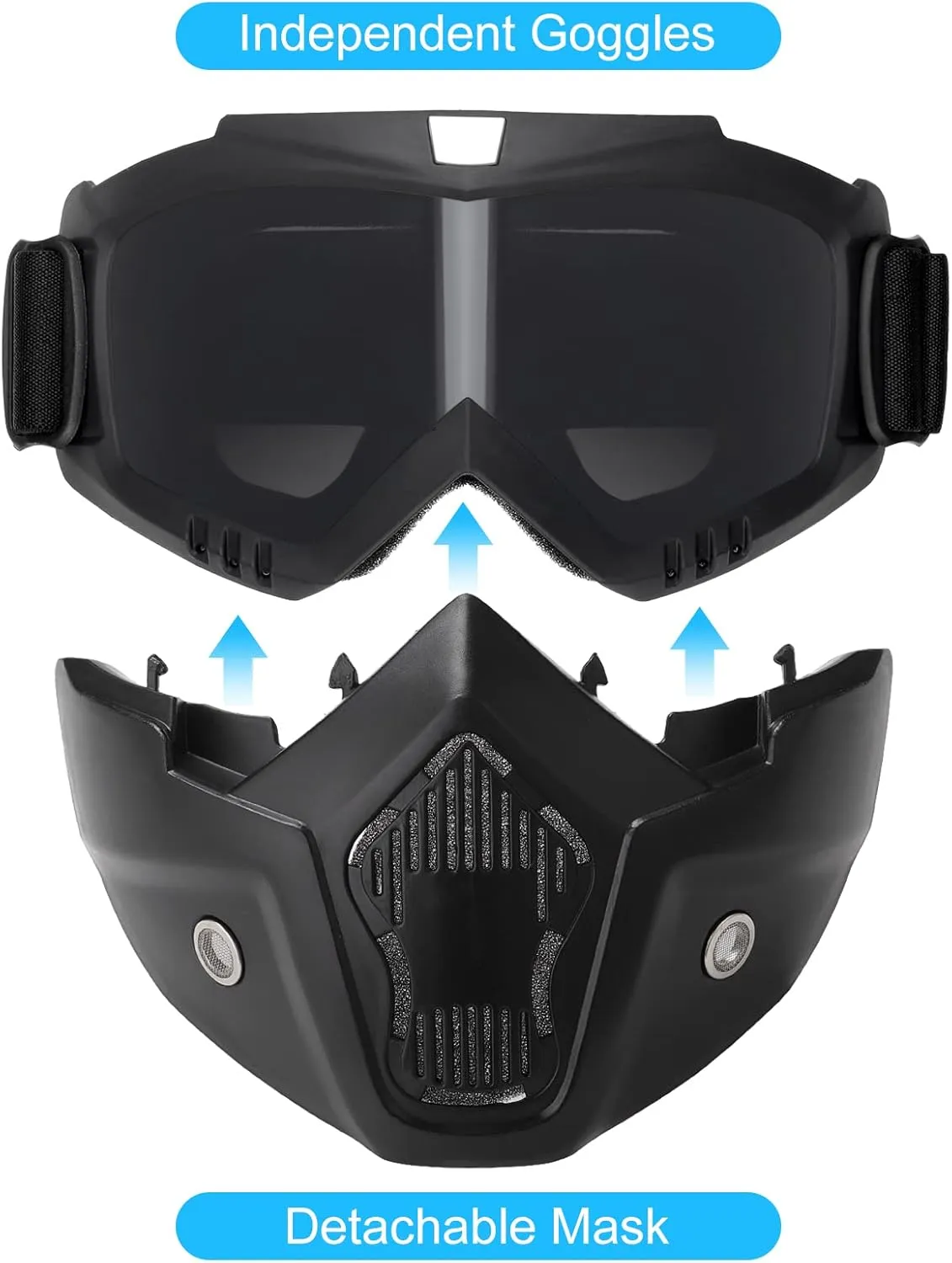 Airsoft Helmet and Mask, Full Face Mask with Detachable Goggles, Paintball Black Helmet with NVG Mount and Side Rail, Military Tactical Gear