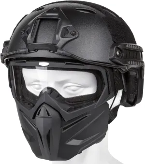 Airsoft Helmet and Mask, Full Face Mask with Detachable Goggles, Paintball Black Helmet with NVG Mount and Side Rail, Military Tactical Gear