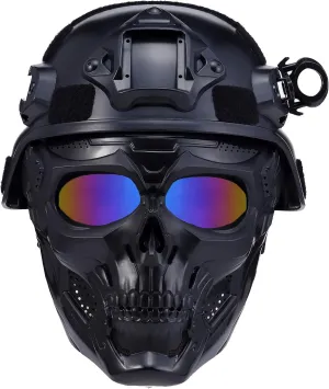 Airsoft Helmet and Mask, Tactical Full Face Skull Mask, Military Paintball Helmet with NVG Mount,and Side Rail - Complete Airsoft Gear