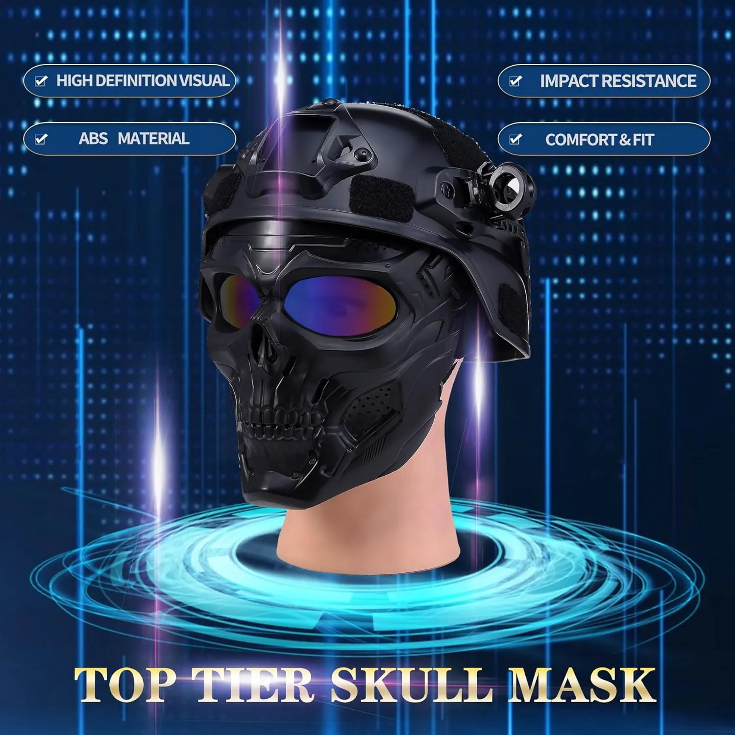 Airsoft Helmet and Mask, Tactical Full Face Skull Mask, Military Paintball Helmet with NVG Mount,and Side Rail - Complete Airsoft Gear