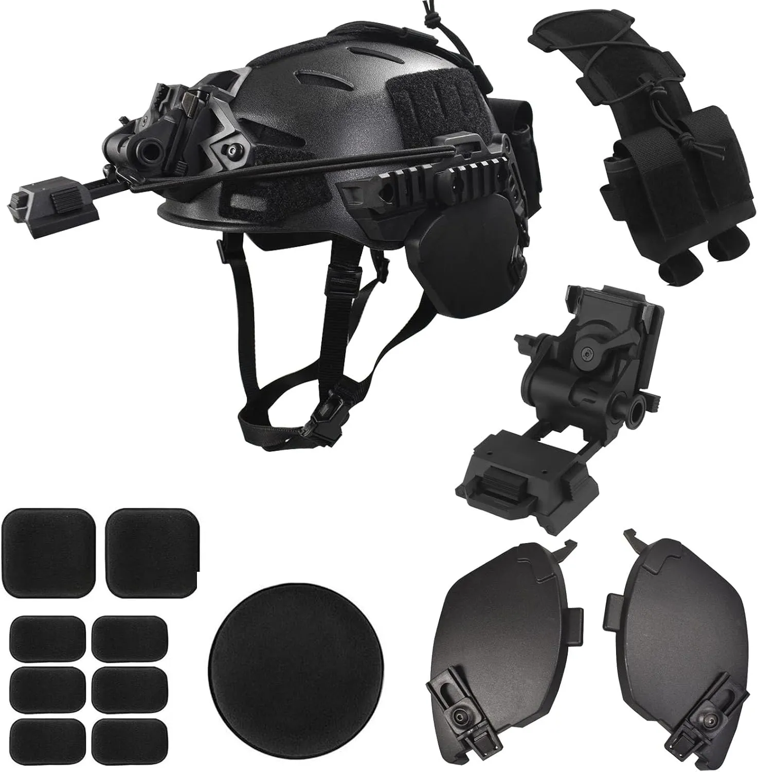 Airsoft Helmet Set with Rail 3.0,Adjustable Chin Strap/Protective Ear Side Cover/Night Vision Mount and Tactical Helmet Battery Pouch Counterweight Pouch