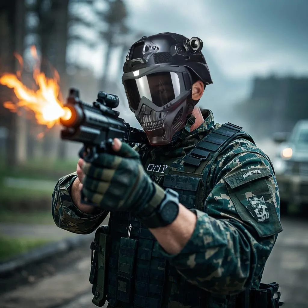 Airsoft Tactical Helmet, Full Face Mask for Men, Paintball Helmet, NVG Mount and Side Rails, Adjustable Strap - Complete Tactical Gear for Cosplay and Movie Props