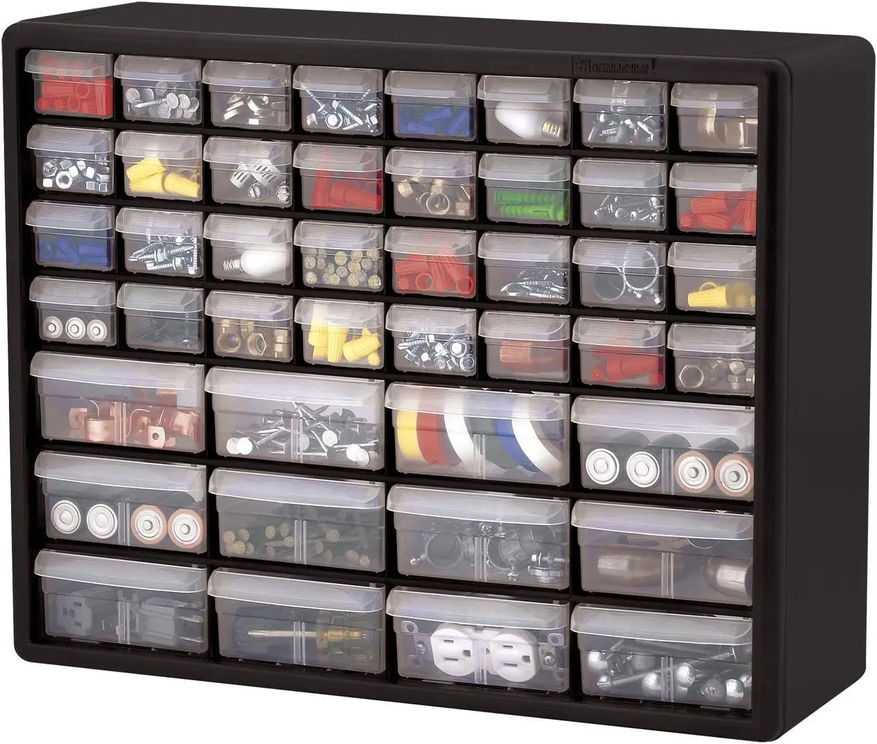 Akro-Mils 44-Drawer Plastic Drawer Storage Cabinet for Garage Organization, Bead Organizer, Building Bricks Storage, Teacher Toolbox, Makeup Organizer, 20-Inch W x 6-Inch D x 16-Inch H, 10144 Black