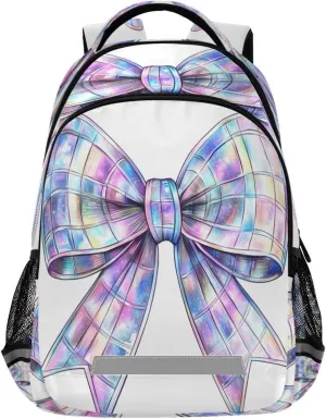 ALAZA Pastel Holographic Bow Backpacks Travel Laptop Daypack School Book Bag for Men Women Teens Kids