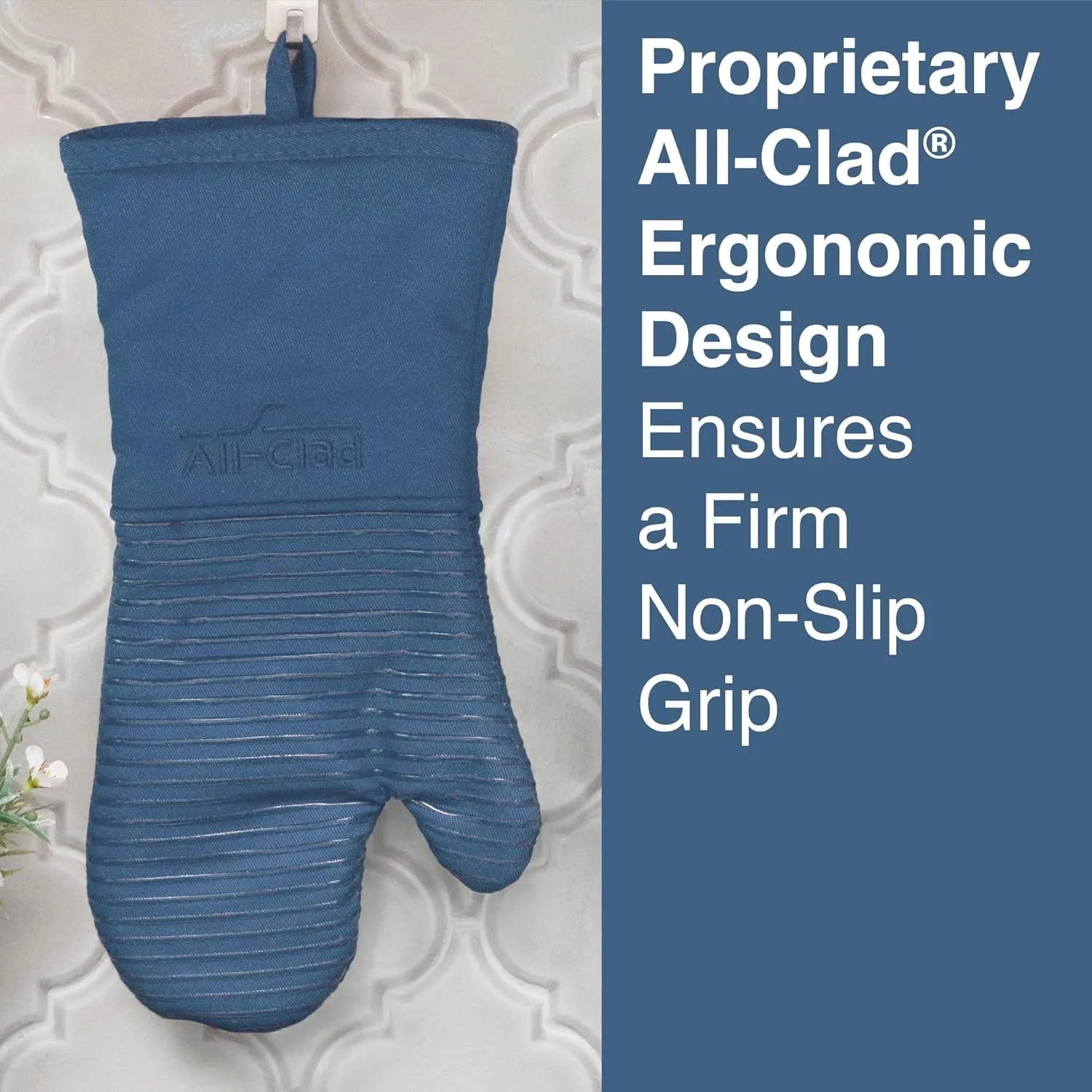 All-Clad Premium Silicone Oven Mitts: Heat Resistant to 500 Degrees - 100% Cotton & Silicone, 14"x7" Pot Holders for Kitchen and Barbeque, (2-Pack), Indigo