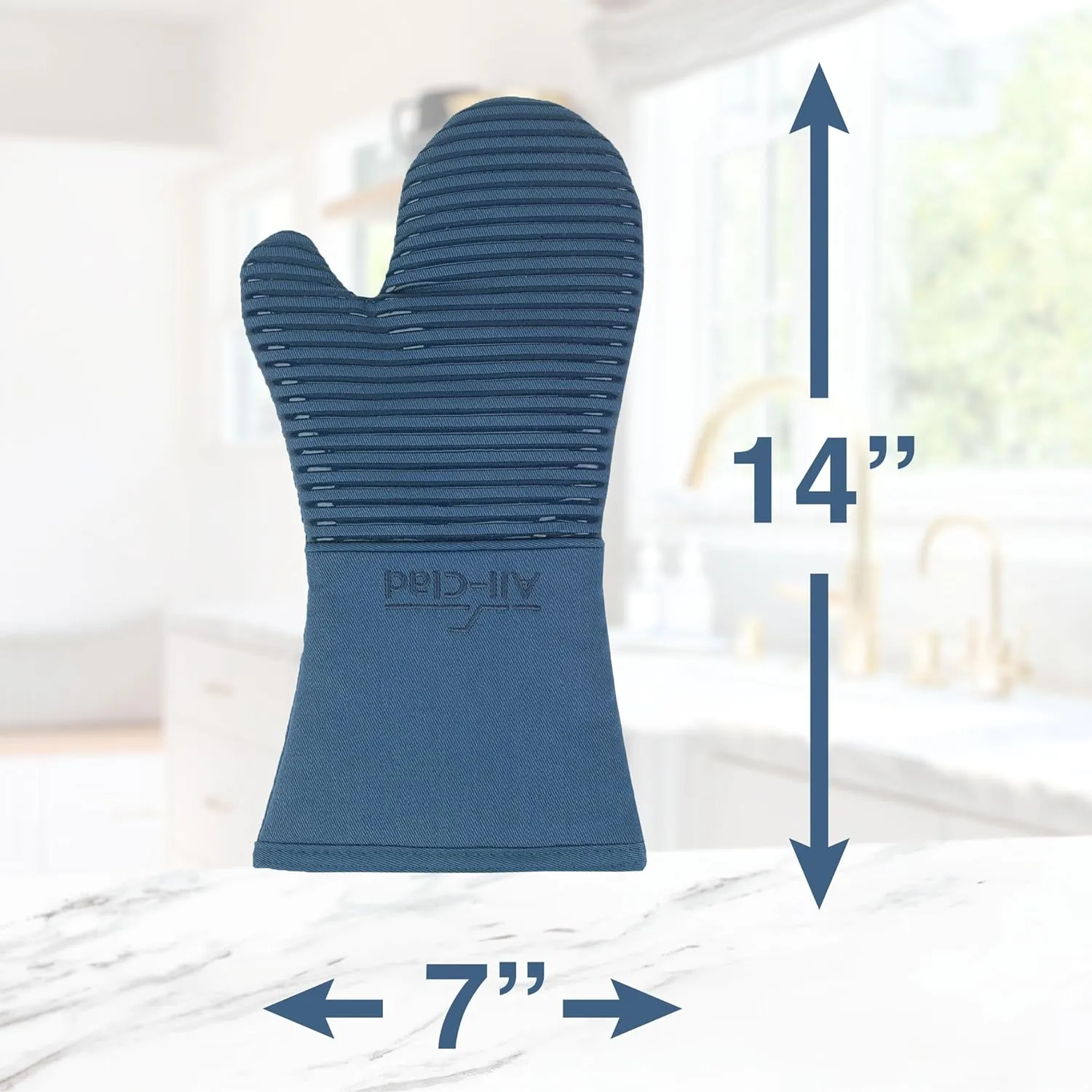 All-Clad Premium Silicone Oven Mitts: Heat Resistant to 500 Degrees - 100% Cotton & Silicone, 14"x7" Pot Holders for Kitchen and Barbeque, (2-Pack), Indigo