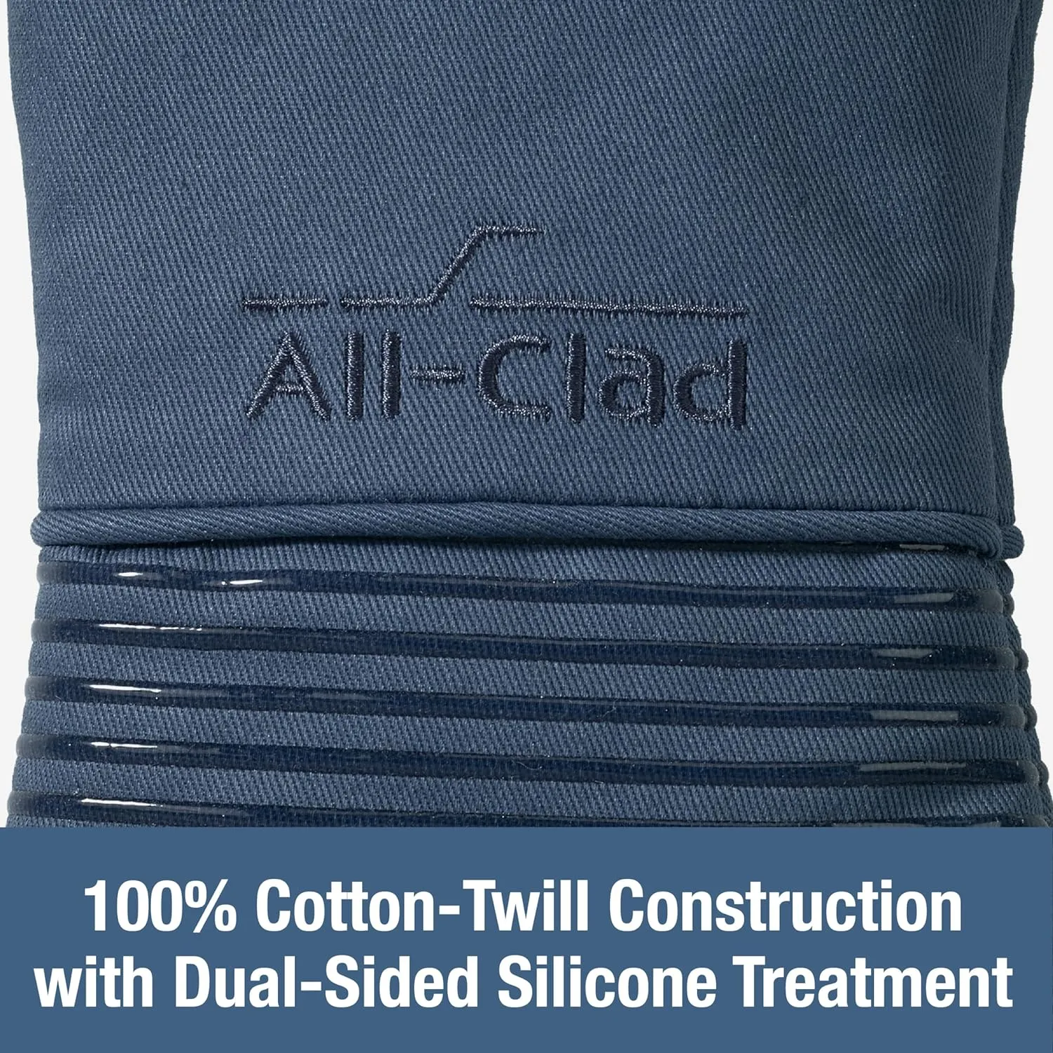All-Clad Premium Silicone Oven Mitts: Heat Resistant to 500 Degrees - 100% Cotton & Silicone, 14"x7" Pot Holders for Kitchen and Barbeque, (2-Pack), Indigo