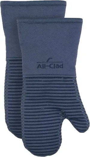 All-Clad Premium Silicone Oven Mitts: Heat Resistant to 500 Degrees - 100% Cotton & Silicone, 14"x7" Pot Holders for Kitchen and Barbeque, (2-Pack), Indigo