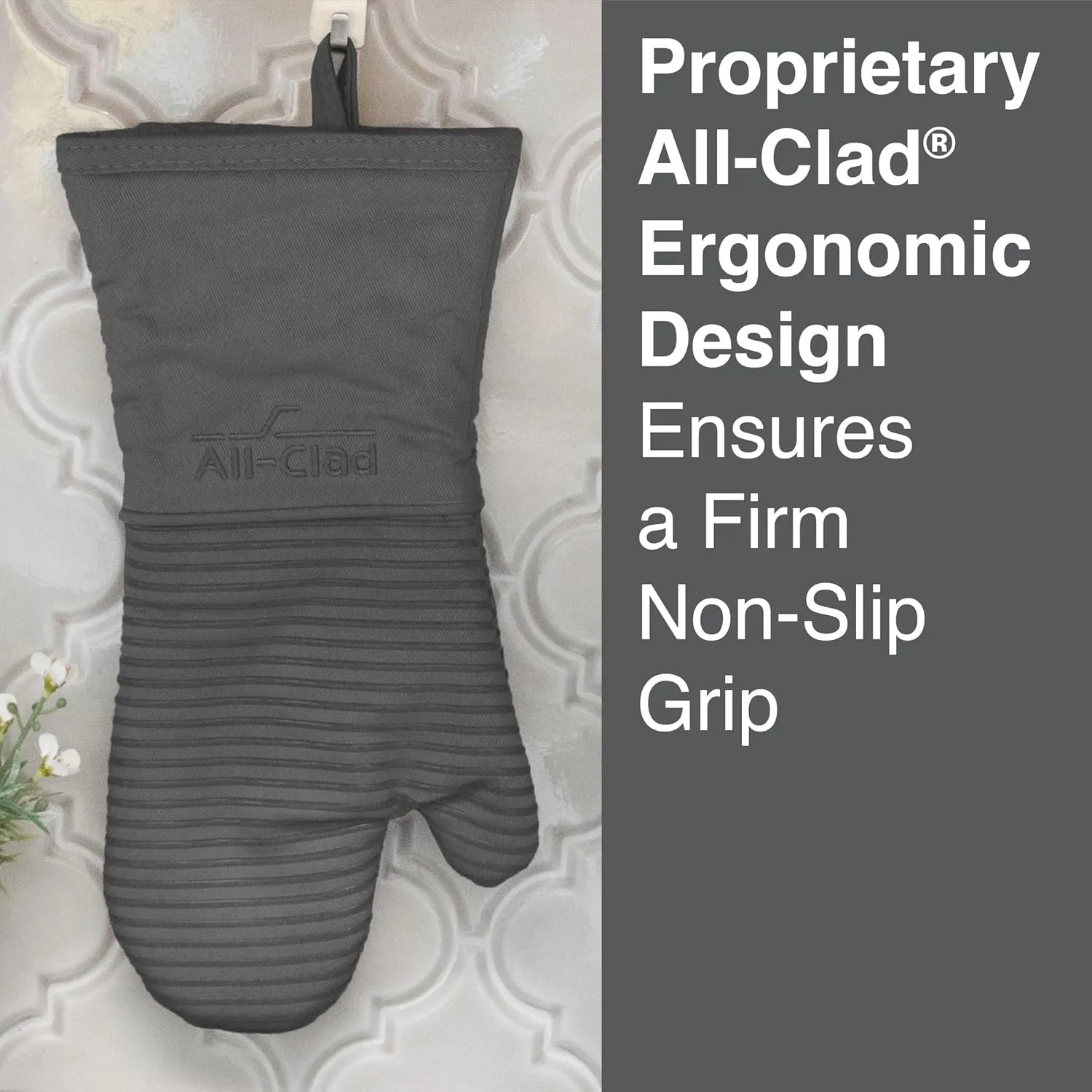 All-Clad Silicone Oven Mitts: Heat Resistant up to 500 Degrees - 100% Cotton & Silicone, 14"x7" Oven Mitt for Kitchen and Barbeque, 2-Pack, Pewter
