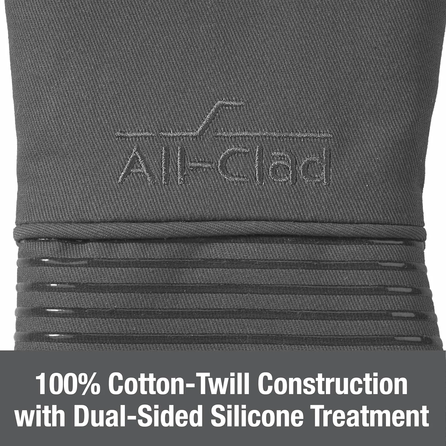 All-Clad Silicone Oven Mitts: Heat Resistant up to 500 Degrees - 100% Cotton & Silicone, 14"x7" Oven Mitt for Kitchen and Barbeque, 2-Pack, Pewter