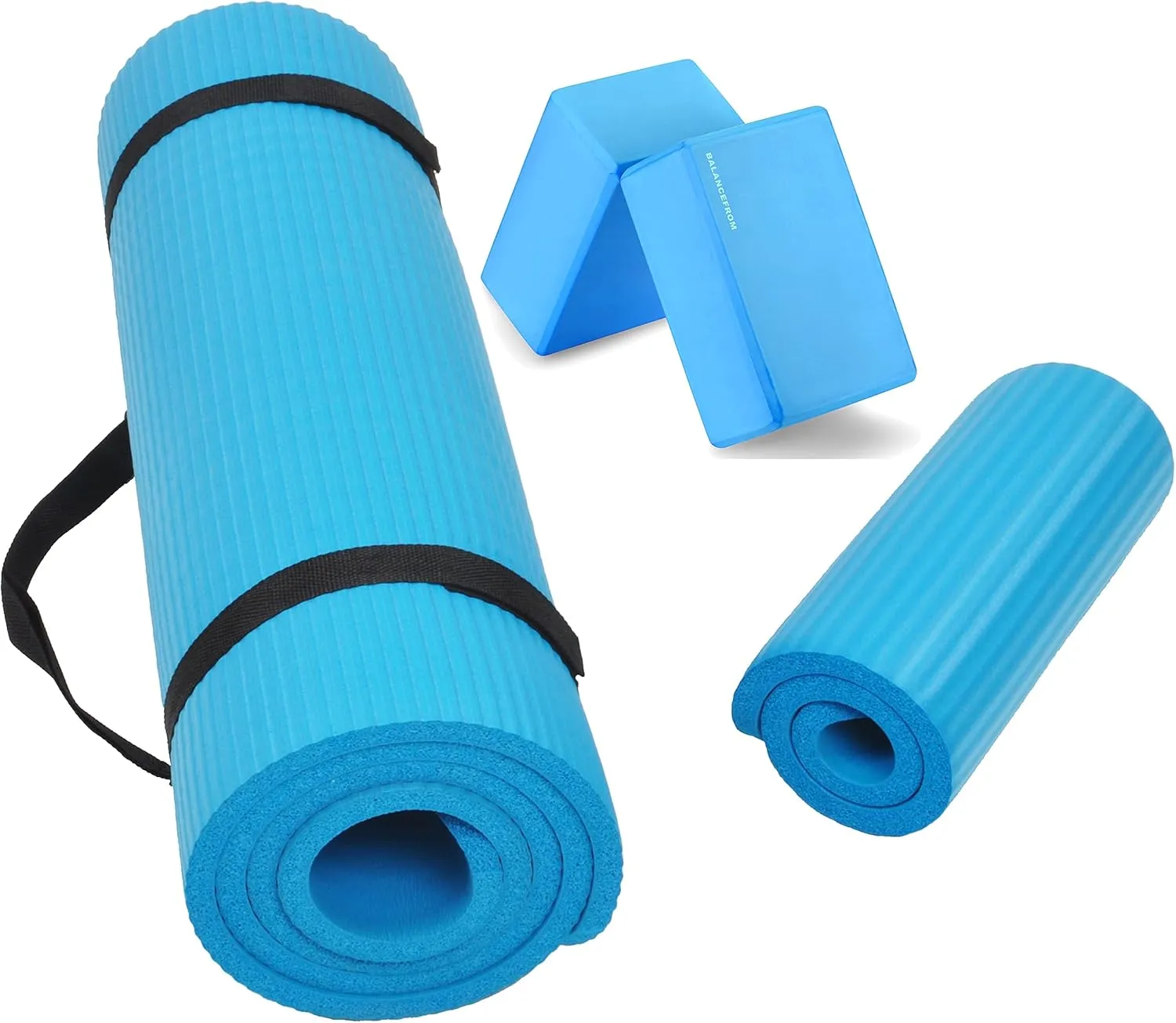All Purpose 1/2-Inch Extra Thick High Density Anti-Tear Exercise Yoga Mat and Knee Pad with Carrying Strap and Optional Yoga Blocks, Multiple