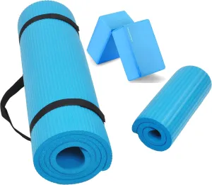 All Purpose 1/2-Inch Extra Thick High Density Anti-Tear Exercise Yoga Mat and Knee Pad with Carrying Strap and Optional Yoga Blocks, Multiple