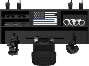 Alloy Steel Police Gear Rack, Wall-Mountable with Keypad Lock - Duty Gear Rack Police with Free Flag - for Police Stations, Fire Departments & Tactical Gear Wall Mount Needs
