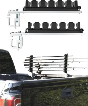 Aluminum Clamp on Fly Fishing Rod Holders for Truck Bed, Holds Fishing Rods and Reels for Pickup or Boat