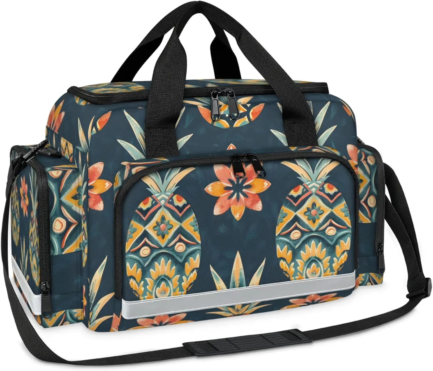 Anti-Scratch Duffle Bag for Travel 25x17.7x11.2 Inch - Waterproof Duffel Bag for Camping Fitness, Durable EMS Gear for First Responders Floral Pineapples