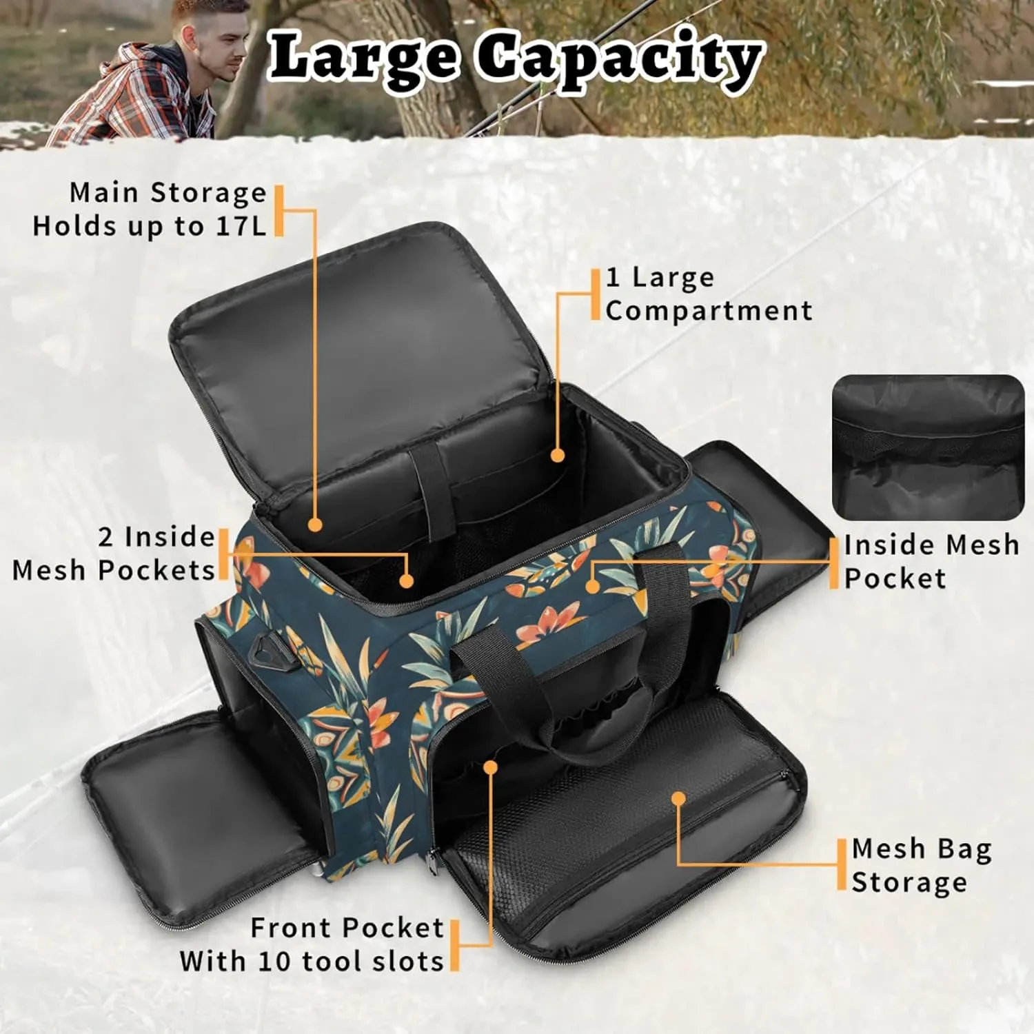 Anti-Scratch Duffle Bag for Travel 25x17.7x11.2 Inch - Waterproof Duffel Bag for Camping Fitness, Durable EMS Gear for First Responders Floral Pineapples