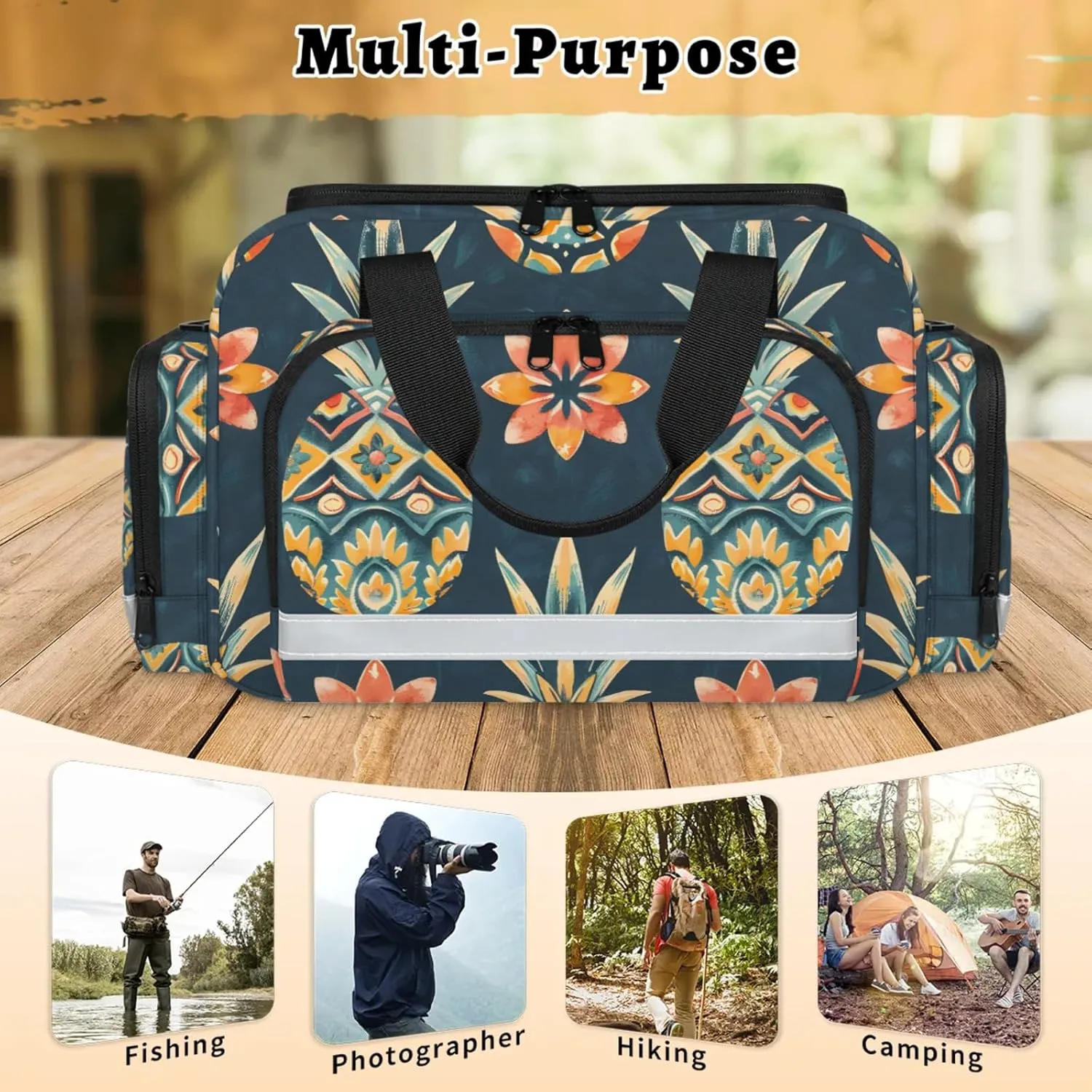 Anti-Scratch Duffle Bag for Travel 25x17.7x11.2 Inch - Waterproof Duffel Bag for Camping Fitness, Durable EMS Gear for First Responders Floral Pineapples