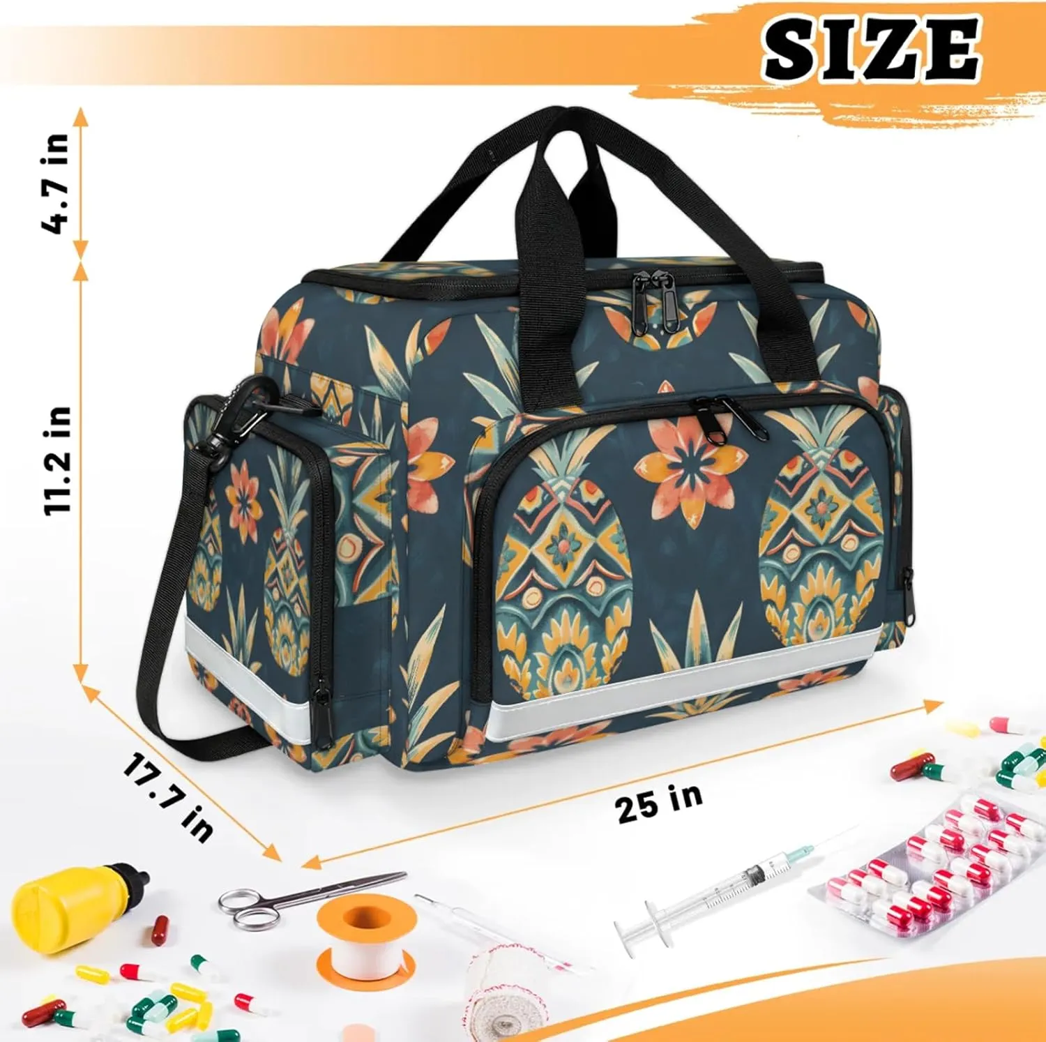 Anti-Scratch Duffle Bag for Travel 25x17.7x11.2 Inch - Waterproof Duffel Bag for Camping Fitness, Durable EMS Gear for First Responders Floral Pineapples