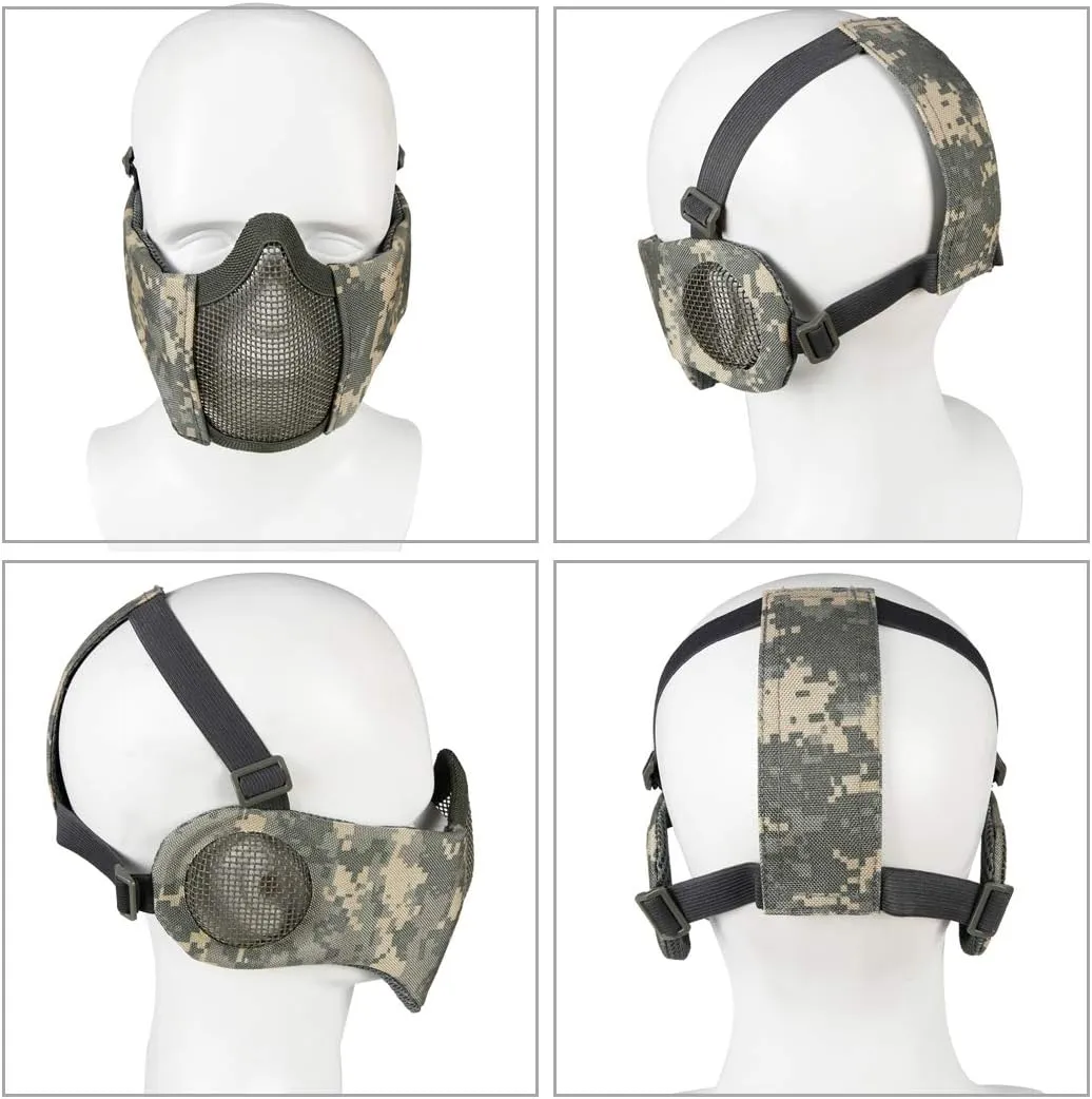 AOUTACC Airsoft Protective Gear Set, Half Face Mesh Mask with Ear Protection and Tactical Goggles for Adult Men Women BBS Paintball Shooting CS Survival Games Cosplay
