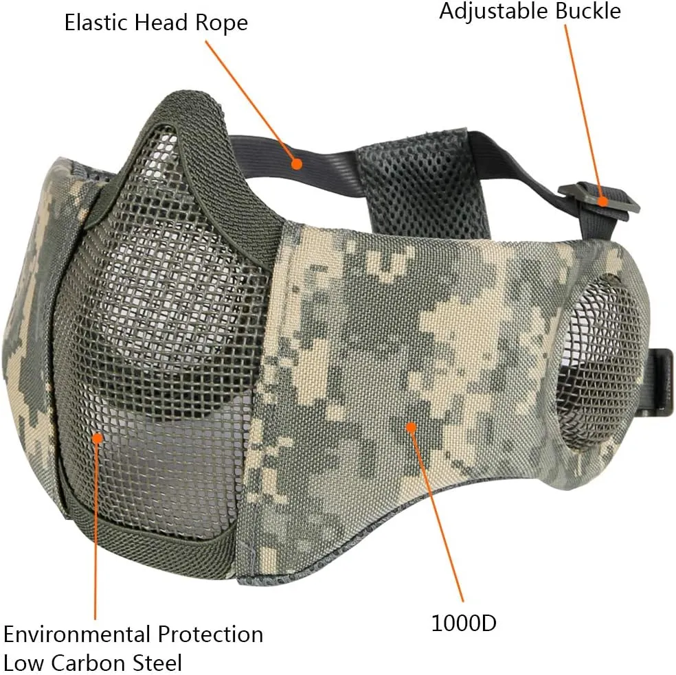 AOUTACC Airsoft Protective Gear Set, Half Face Mesh Mask with Ear Protection and Tactical Goggles for Adult Men Women BBS Paintball Shooting CS Survival Games Cosplay