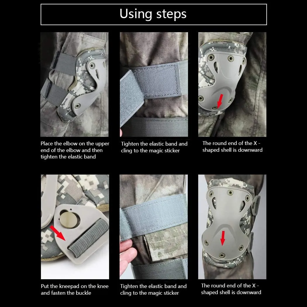 AOUTACC Tactical Combat Knee & Elbow Protective Pads Set for Outdoor CS Paintball Game Cycling Safety Skateboarding Gear Skates Knee Protection Guard Pads