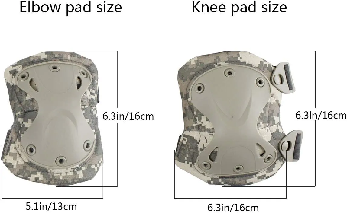 AOUTACC Tactical Combat Knee & Elbow Protective Pads Set for Outdoor CS Paintball Game Cycling Safety Skateboarding Gear Skates Knee Protection Guard Pads