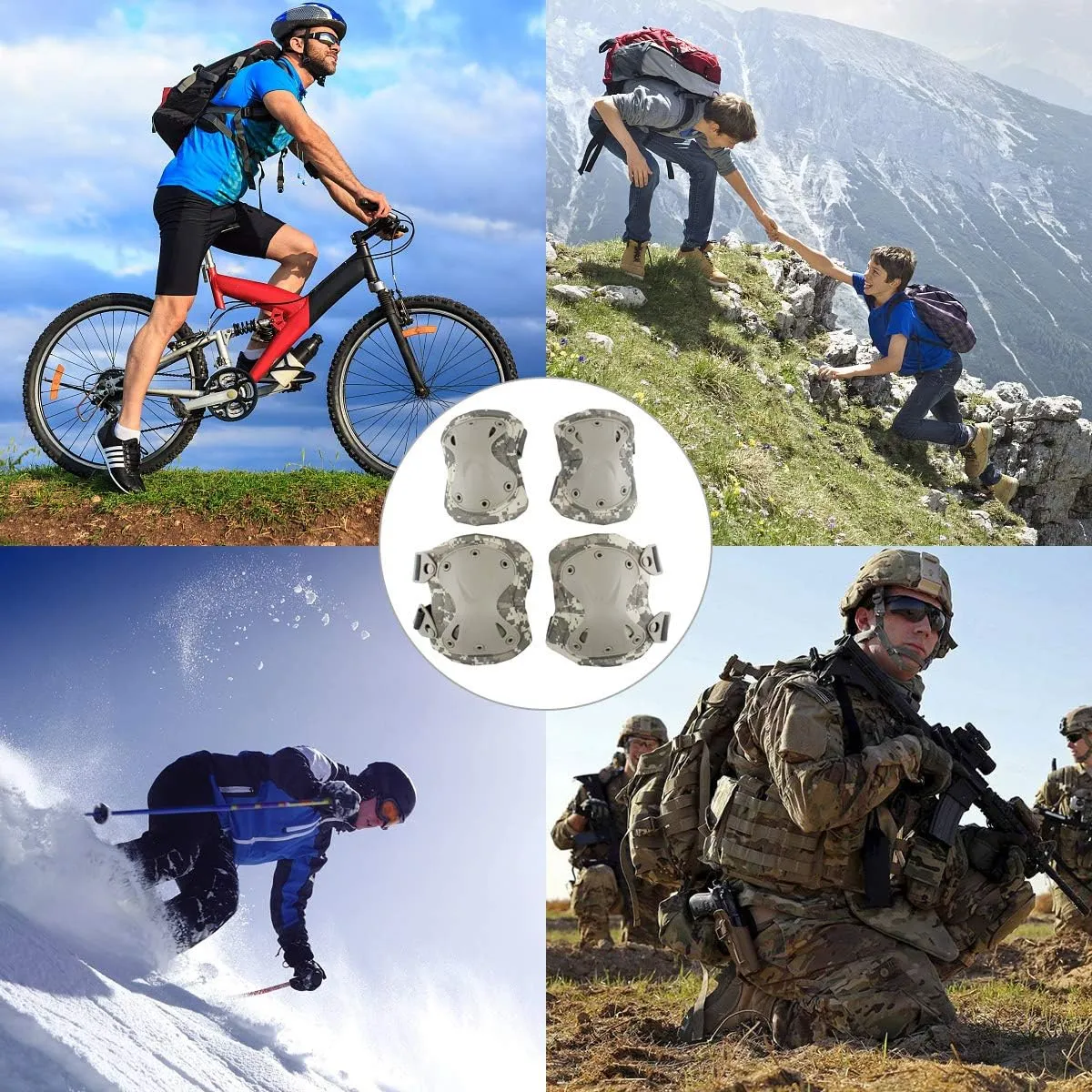 AOUTACC Tactical Combat Knee & Elbow Protective Pads Set for Outdoor CS Paintball Game Cycling Safety Skateboarding Gear Skates Knee Protection Guard Pads