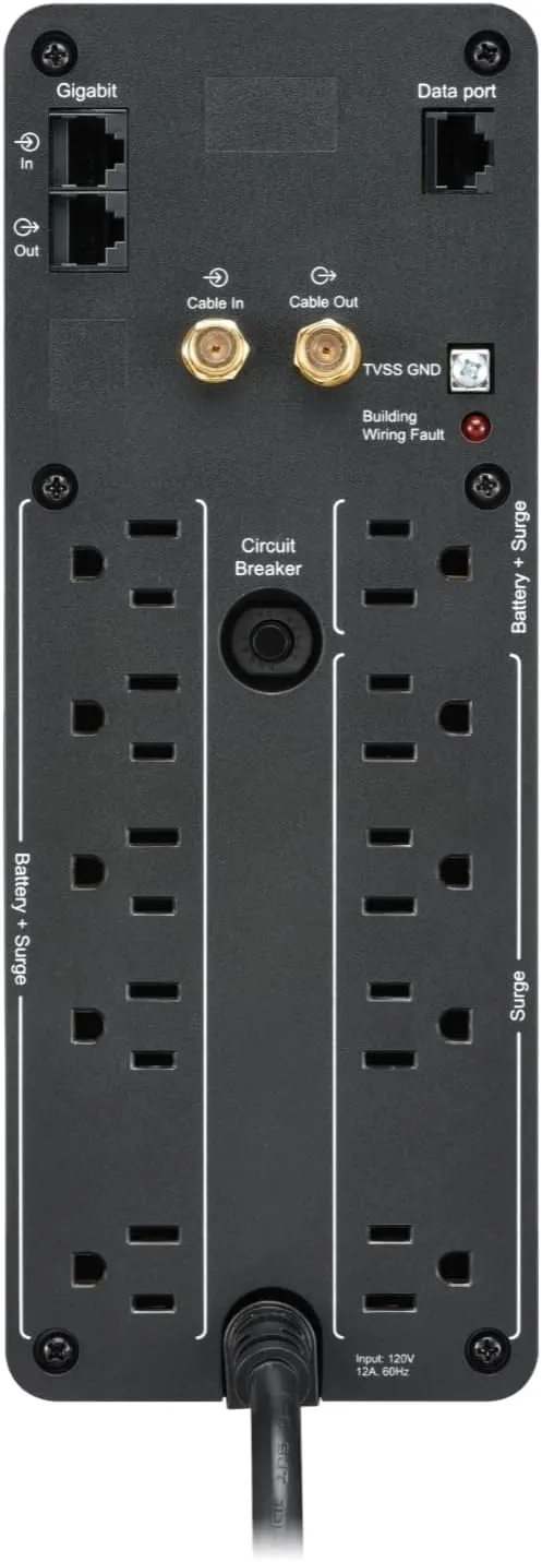 APC 1500VA UPS Battery Backup & Surge Protector, Backup Battery Power Supply with AVR, Dataline Protection, BN1500M2R (Renewed)