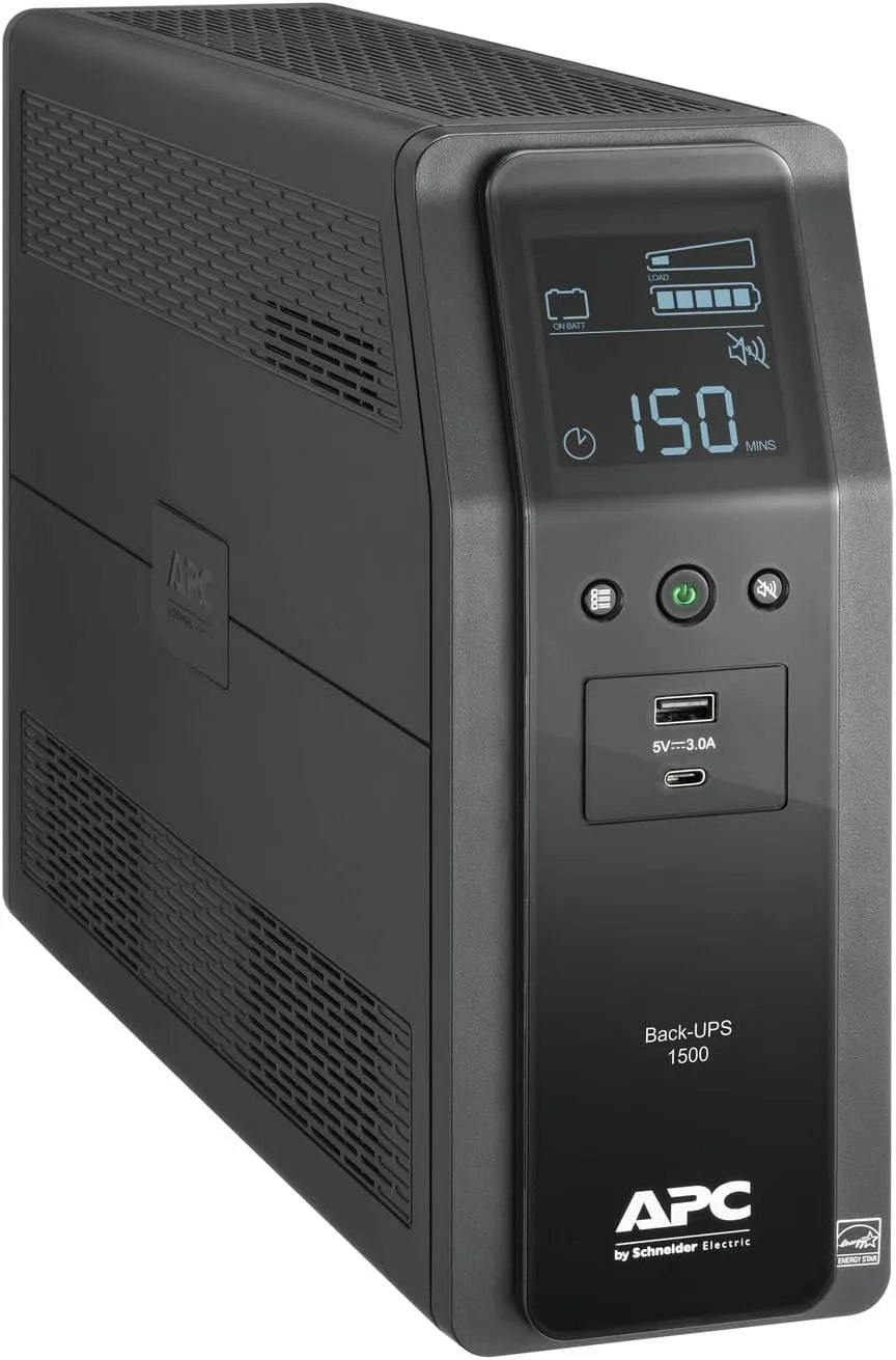 APC 1500VA UPS Battery Backup & Surge Protector, Backup Battery Power Supply with AVR, Dataline Protection, BN1500M2R (Renewed)