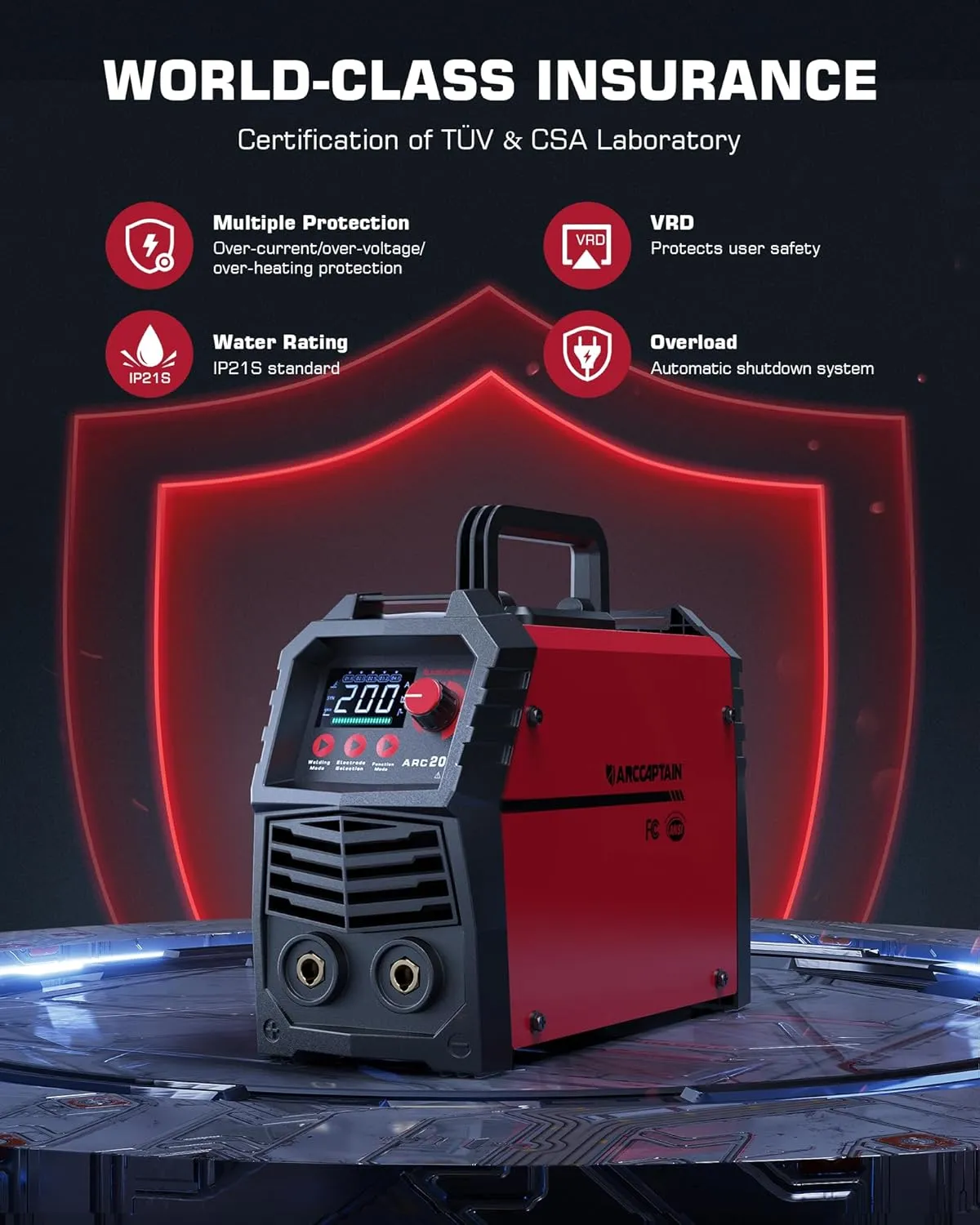 ARCCAPTAIN Stick Welder, [Large LED Display] 200A ARC/Lift TIG Welding Machine with Synergic Control, IGBT Inverter 110V/220V Portable MMA Welder Machine with Hot Start, Arc force and Anti-Stick