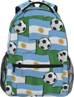Argentina Flags and Soccer Balls Boys Girls Kids School Backpacks Bookbag, Elementary School Bag Travel Backpack Daypack