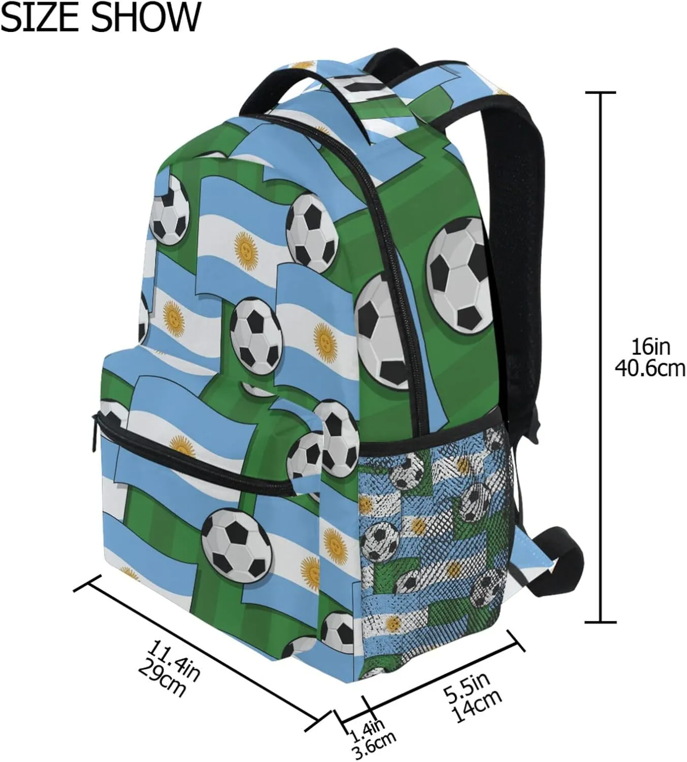 Argentina Flags and Soccer Balls Boys Girls Kids School Backpacks Bookbag, Elementary School Bag Travel Backpack Daypack