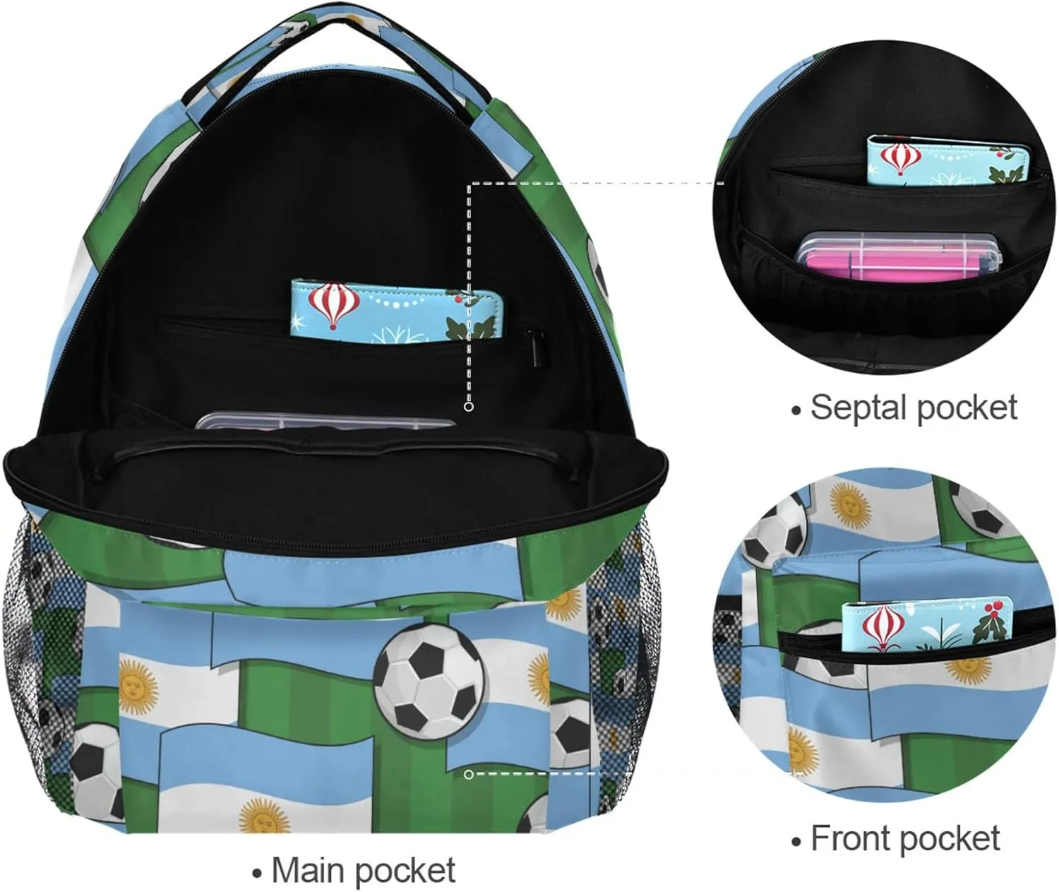 Argentina Flags and Soccer Balls Boys Girls Kids School Backpacks Bookbag, Elementary School Bag Travel Backpack Daypack