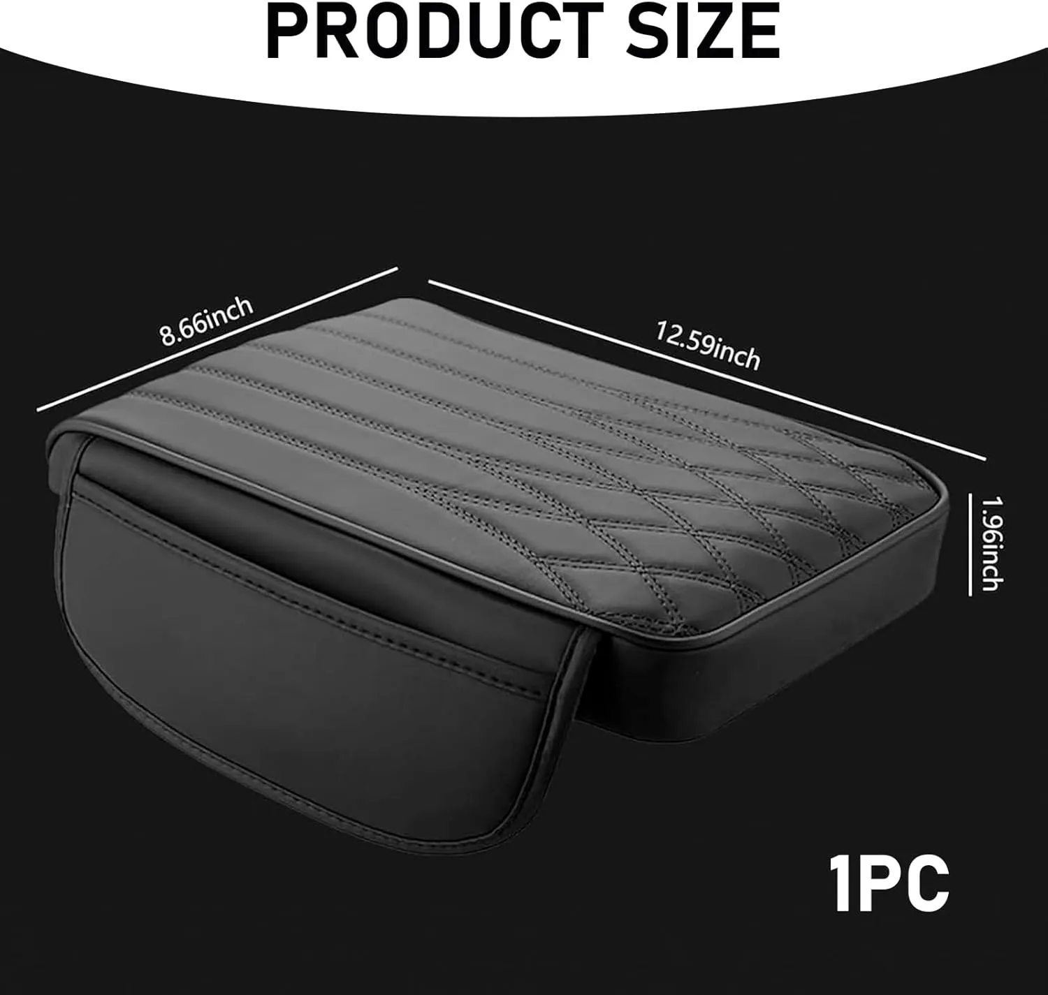 Armrest Cover, Memory Foam Relieve Stress Center Console Pad, Anti-Slip Breathable Leather Storage Box Cover with Storage Bag, Universal for Most Cars Interior Protection Accessories (Black)