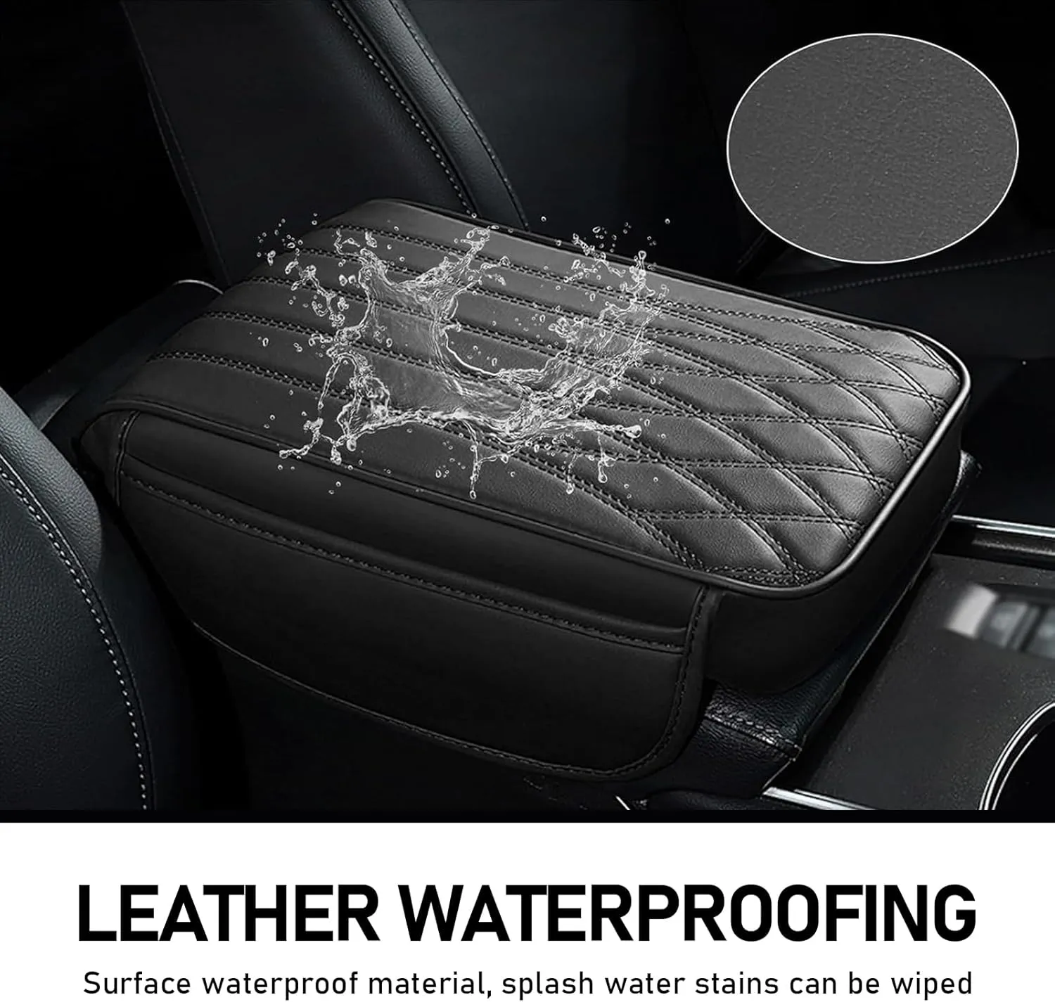 Armrest Cover, Memory Foam Relieve Stress Center Console Pad, Anti-Slip Breathable Leather Storage Box Cover with Storage Bag, Universal for Most Cars Interior Protection Accessories (Black)