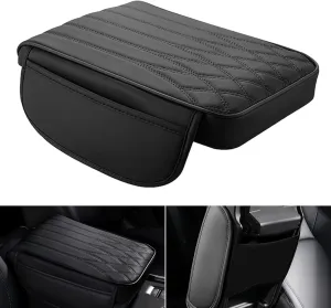 Armrest Cover, Memory Foam Relieve Stress Center Console Pad, Anti-Slip Breathable Leather Storage Box Cover with Storage Bag, Universal for Most Cars Interior Protection Accessories (Black)
