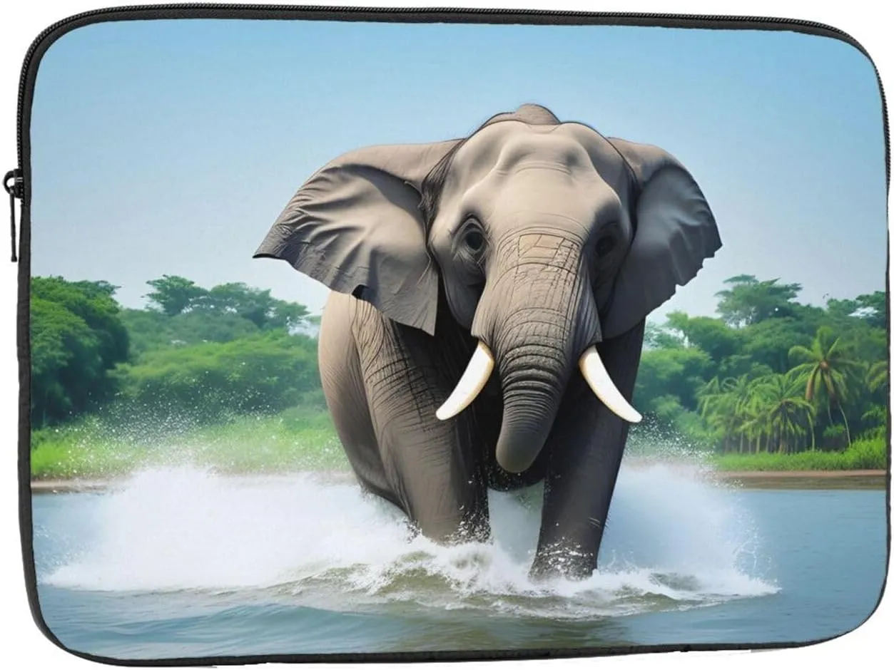 Asian Elephant in The Water Prints Shockproof Portable Laptop Sleeve Bag 17 inch - Protective Case for Men and Women's Business Travel, Office Daily Use