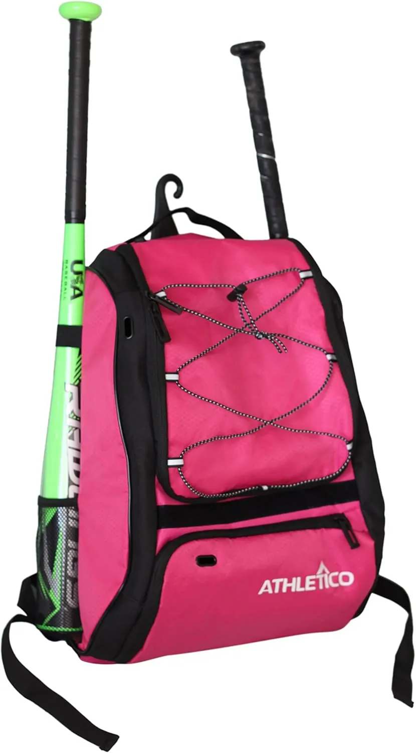 Athletico Baseball Bat Bag - Backpack for Baseball, T-Ball & Softball Equipment & Gear for Youth and Adults | Holds Bat, Helmet, Glove, & Shoes |Shoe Compartment & Fence Hook