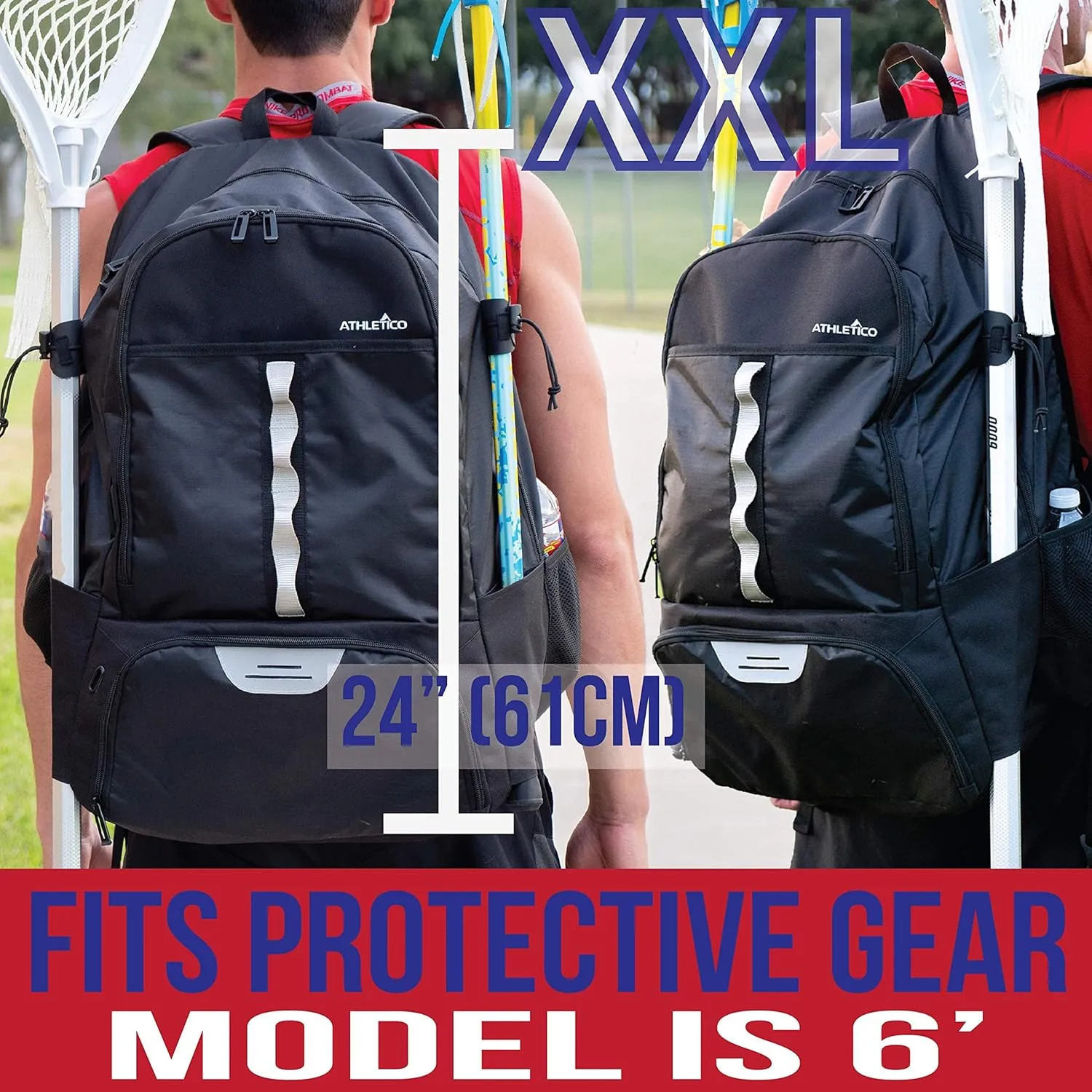 Athletico Extra Large Lacrosse Backpack - Holds Lacrosse & Field Hockey Equipment - Two Stick Holders & Separate Cleats Compartment