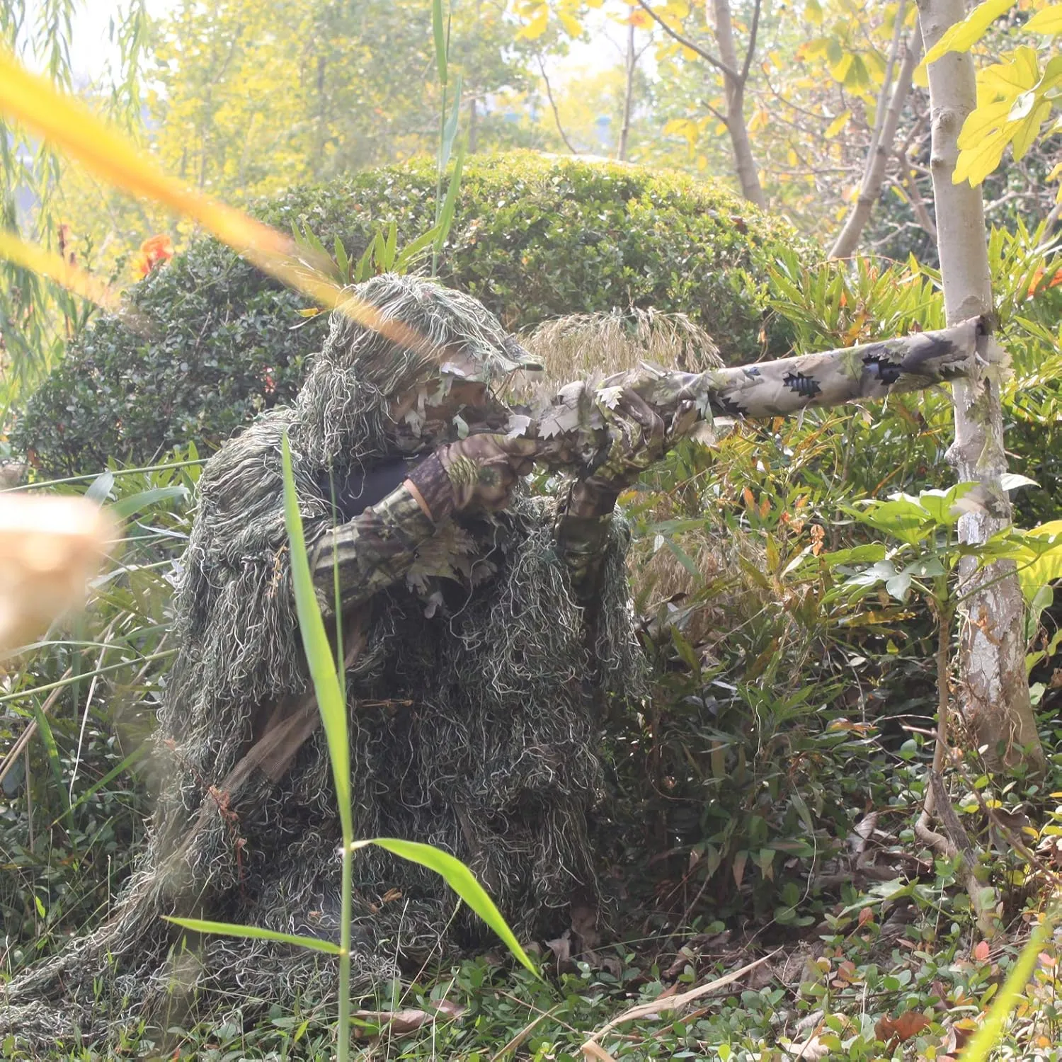 AUSCAMOTEK Ghillie Suit Poncho for Hunting Bird Watch Gilly Camouflage Cloak Green and Desert
